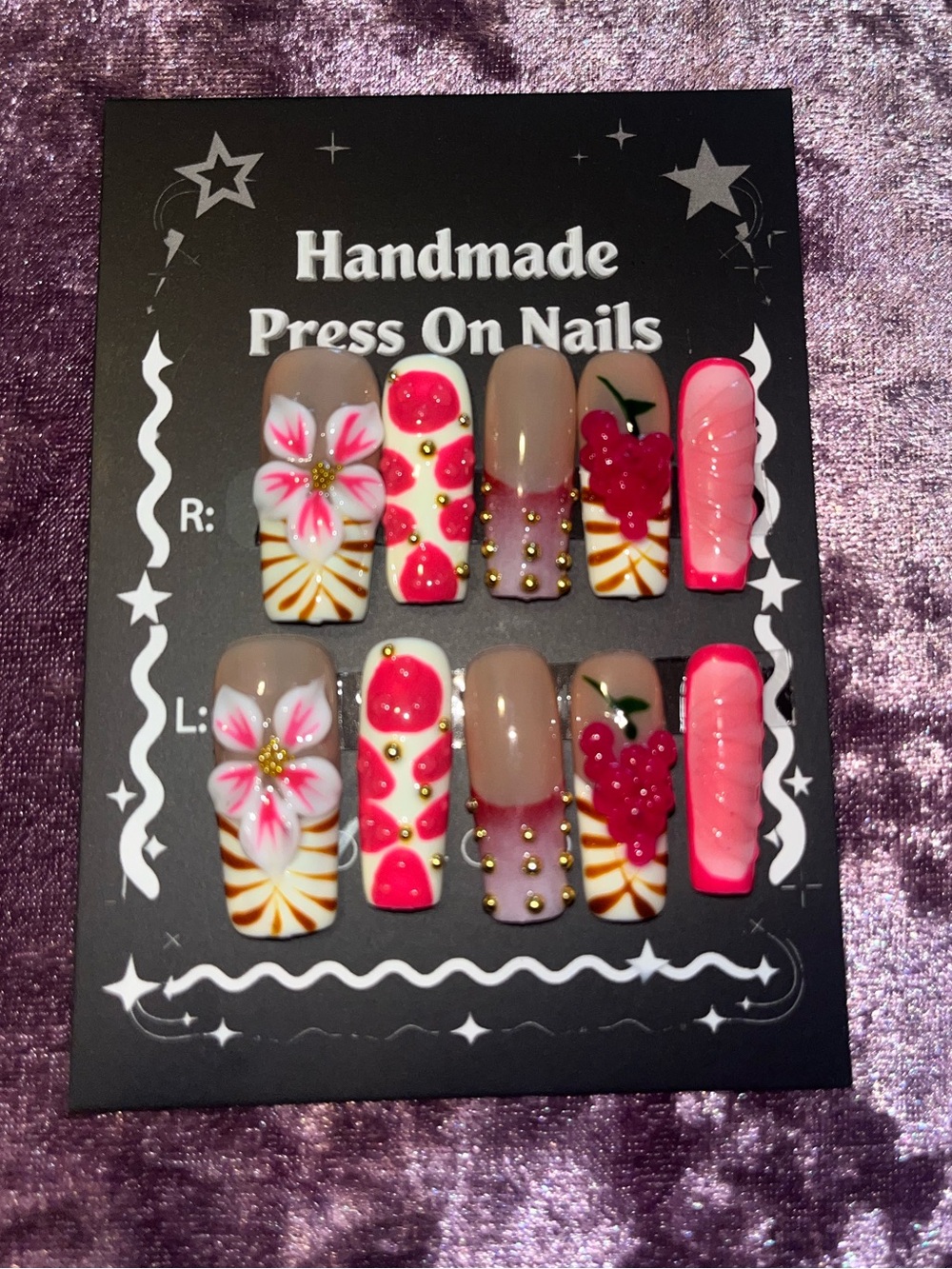Pink Floral & Taupe Press-On Nails